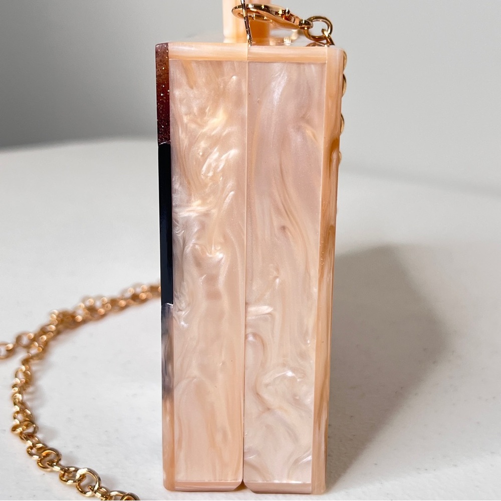 Acrylic Clutch Crossbody Bag Detachable Chain Strap Brown Black Wave Pattern - Picture 7 of 14